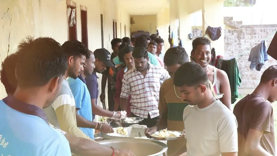 Students served lunch in the hostel mess
